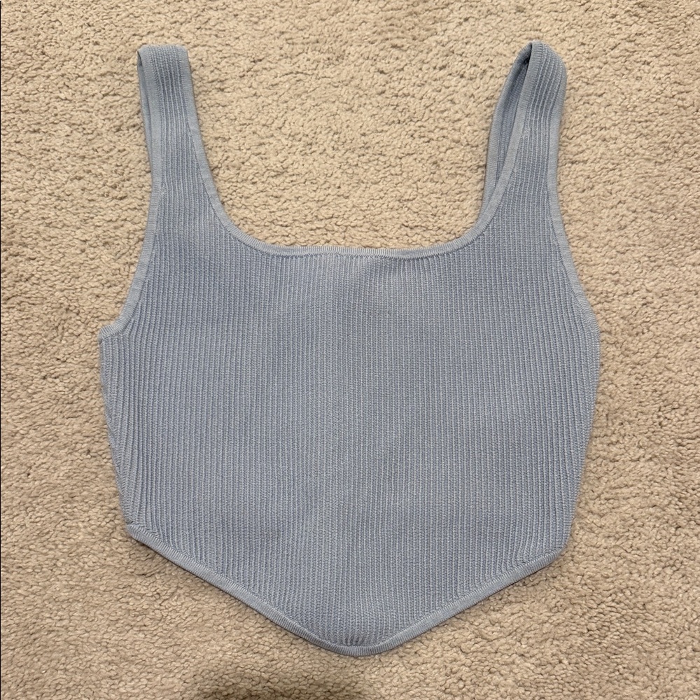 Aritzia Babaton Light Blue Ribbed Women's Cropped Top